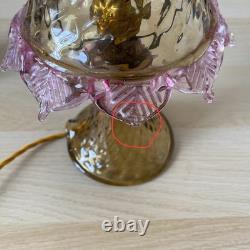 Pair of Vintage Murano Glass Pink & Amber Table Bedside Lamps Untested 25cm-10