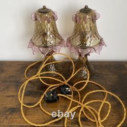 Pair of Vintage Murano Glass Pink & Amber Table Bedside Lamps Untested 25cm-10