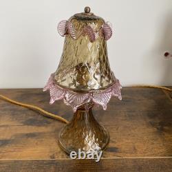 Pair of Vintage Murano Glass Pink & Amber Table Bedside Lamps Untested 25cm-10