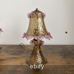 Pair of Vintage Murano Glass Pink & Amber Table Bedside Lamps Untested 25cm-10