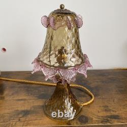 Pair of Vintage Murano Glass Pink & Amber Table Bedside Lamps Untested 25cm-10