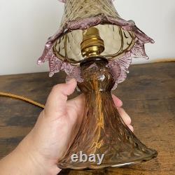 Pair of Vintage Murano Glass Pink & Amber Table Bedside Lamps Untested 25cm-10