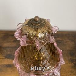 Pair of Vintage Murano Glass Pink & Amber Table Bedside Lamps Untested 25cm-10