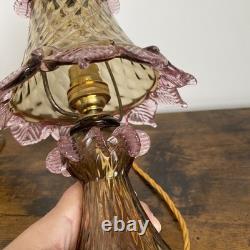 Pair of Vintage Murano Glass Pink & Amber Table Bedside Lamps Untested 25cm-10