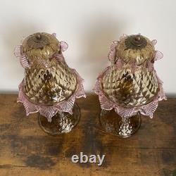 Pair of Vintage Murano Glass Pink & Amber Table Bedside Lamps Untested 25cm-10