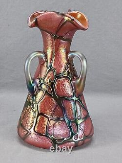 Pallme Konig Bohemian Pink Veined Pompej Iridescent Art Glass Circa 1900-1905