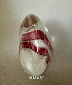 Paperweight Art Glass Signed Mark Chapman -Pink & White Swirl Design