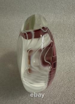 Paperweight Art Glass Signed Mark Chapman -Pink & White Swirl Design