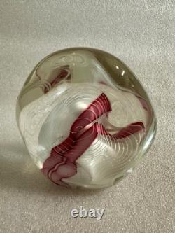 Paperweight Art Glass Signed Mark Chapman -Pink & White Swirl Design