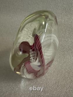 Paperweight Art Glass Signed Mark Chapman -Pink & White Swirl Design