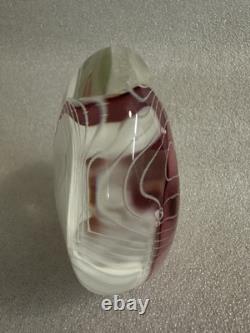 Paperweight Art Glass Signed Mark Chapman -Pink & White Swirl Design