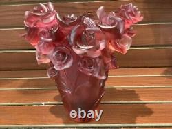 Pate De Verre Nancy Daum Style Rose Red Vase H7 Heavy Art Glass Maker Unknown