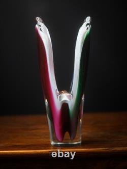 Paul Kedelv Sweden Flygsfors Coquille signed vase in white pink and green glass