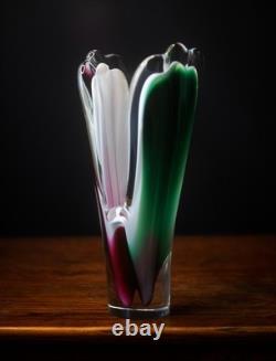 Paul Kedelv Sweden Flygsfors Coquille signed vase in white pink and green glass