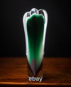 Paul Kedelv Sweden Flygsfors Coquille signed vase in white pink and green glass Paul Kedelv Sweden Flygsfors Coquille signed vase in white pink and green glass