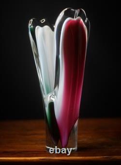 Paul Kedelv Sweden Flygsfors Coquille signed vase in white pink and green glass