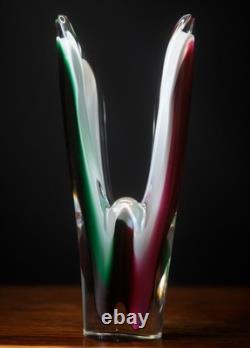 Paul Kedelv Sweden Flygsfors Coquille signed vase in white pink and green glass