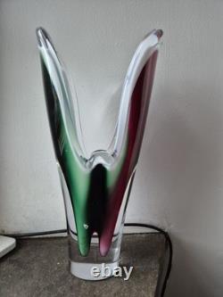 Paul Kedelv Sweden Flygsfors Coquille signed white pink and green Art glass vase