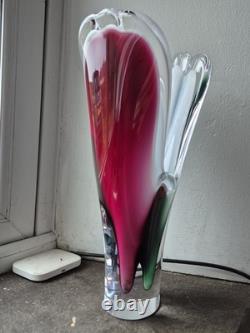 Paul Kedelv Sweden Flygsfors Coquille signed white pink and green Art glass vase