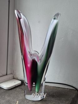 Paul Kedelv Sweden Flygsfors Coquille signed white pink and green Art glass vase