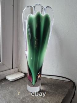 Paul Kedelv Sweden Flygsfors Coquille signed white pink and green Art glass vase