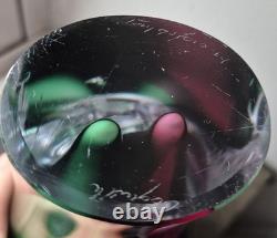 Paul Kedelv Sweden Flygsfors Coquille signed white pink and green Art glass vase