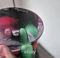 Paul Kedelv Sweden Flygsfors Coquille signed white pink and green Art glass vase