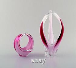 Paul Kedelv for Flygsfors. Set of 2 pink Coquille Fantasia vases