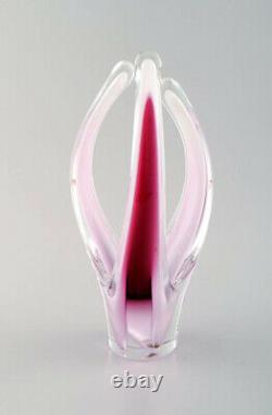 Paul Kedelv for Flygsfors. Set of 2 pink Coquille Fantasia vases