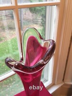 Paul Kedelv for Flygsfors Signed Pink & White Art Glass tall Coquille Vase 1961