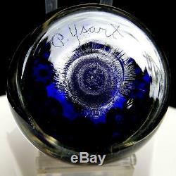 Paul Ysart Signed Pink Floral And Millefiori Canes Cobalt 2 3/4 Paperweight