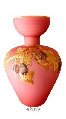 Peach Blow Cased Satin Art Glass Vase Pink Gold 4.75 Inch High