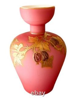 Peach Blow Cased Satin Art Glass Vase Pink Gold 4.75 Inch High