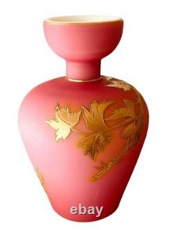 Peach Blow Cased Satin Art Glass Vase Pink Gold 4.75 Inch High