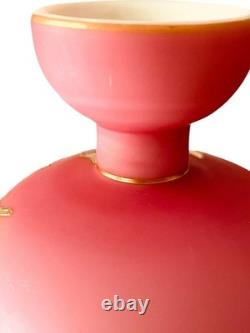 Peach Blow Cased Satin Art Glass Vase Pink Gold 4.75 Inch High