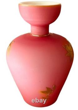 Peach Blow Cased Satin Art Glass Vase Pink Gold 4.75 Inch High