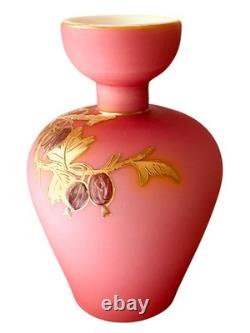 Peach Blow Cased Satin Art Glass Vase Pink Gold 4.75 Inch High