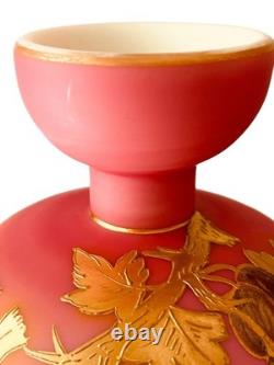 Peach Blow Cased Satin Art Glass Vase Pink Gold 4.75 Inch High