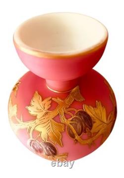 Peach Blow Cased Satin Art Glass Vase Pink Gold 4.75 Inch High