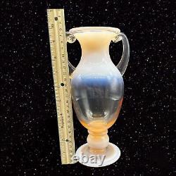 Peach Pink Opalescent Art Glass Vase Tall With Handles Czech Glass VTG 10T 5W