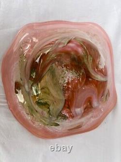 Perth Art Glass Bowl, in Pink, Green and Orange