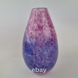 Pete Fricker Signed Studio Art Glass Vase Pinks & Purples 20cm High