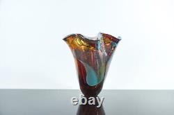 Peter Layton'Pink Tahiti' Studio Glass Vase Hand Blown Red and Blue Art Glass