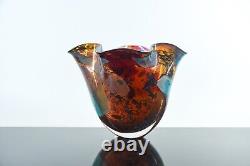 Peter Layton'Pink Tahiti' Studio Glass Vase Hand Blown Red and Blue Art Glass