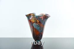 Peter Layton'Pink Tahiti' Studio Glass Vase Hand Blown Red and Blue Art Glass