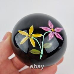 Peter McDougall Art Glass Paperweight Signed Canes 3/10 Yellow & Pink Flowers