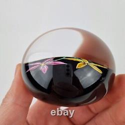 Peter McDougall Art Glass Paperweight Signed Canes 3/10 Yellow & Pink Flowers