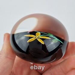 Peter McDougall Art Glass Paperweight Signed Canes 3/10 Yellow & Pink Flowers