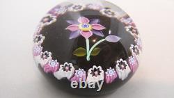 Peter McDougall Glass Paperweight Pink Mauve Millefiori Flower Black Ground 2004
