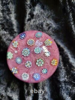 Peter McDougall LE Spaced Millefiori On Pink Muslin Art Glass Paperweight. Ltd